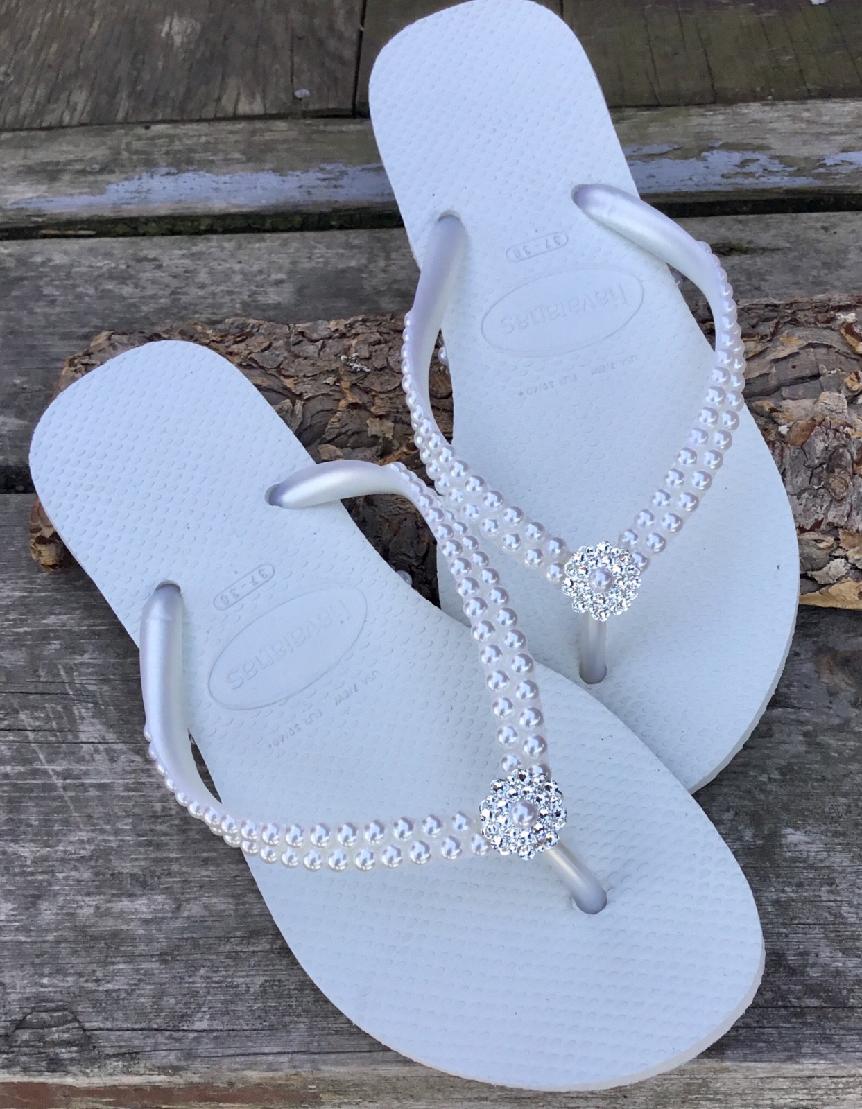 Wedding Havaianas Slim Pearl Bridal Shoes w/ Swarovski Crystal Bling Flip  Flops | eBay
