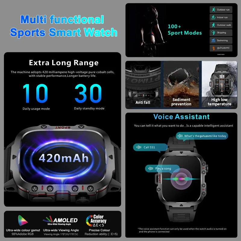 2024 New Rugged Military GPS Smart Watch Blood Pressure Oxygen AMOLED HD Screen - Image 2 of 4