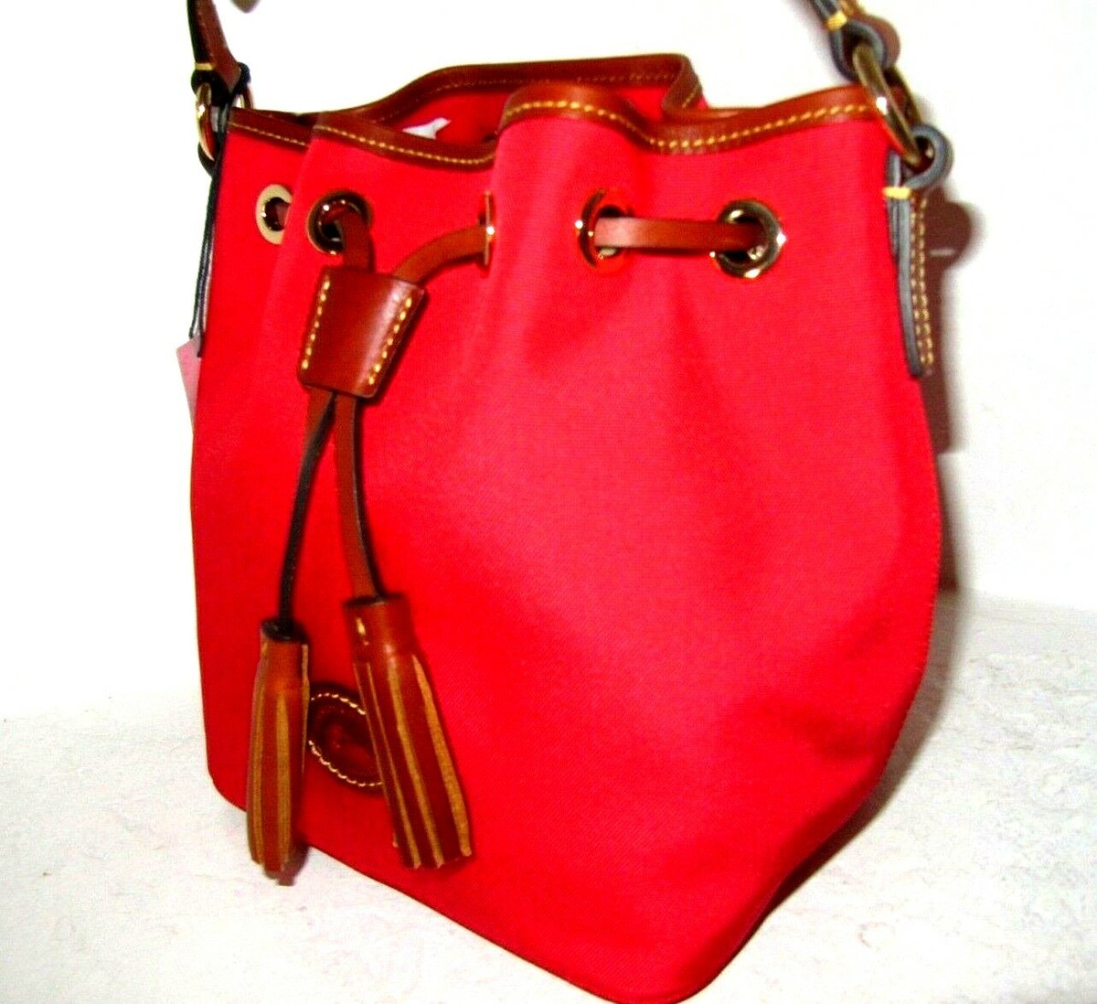 Dooney Bourke Red Nylon Kendall Drawstring Crossbody Shoulder