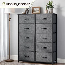 10 Fabric Drawers Dresser Gray Tower Organizer Waterproof Chest Cabinet Bedroom