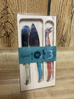 Set Of 3 FRENCH HOME Laguiole Cheese Knife, Spreader Cleaver White Blue New