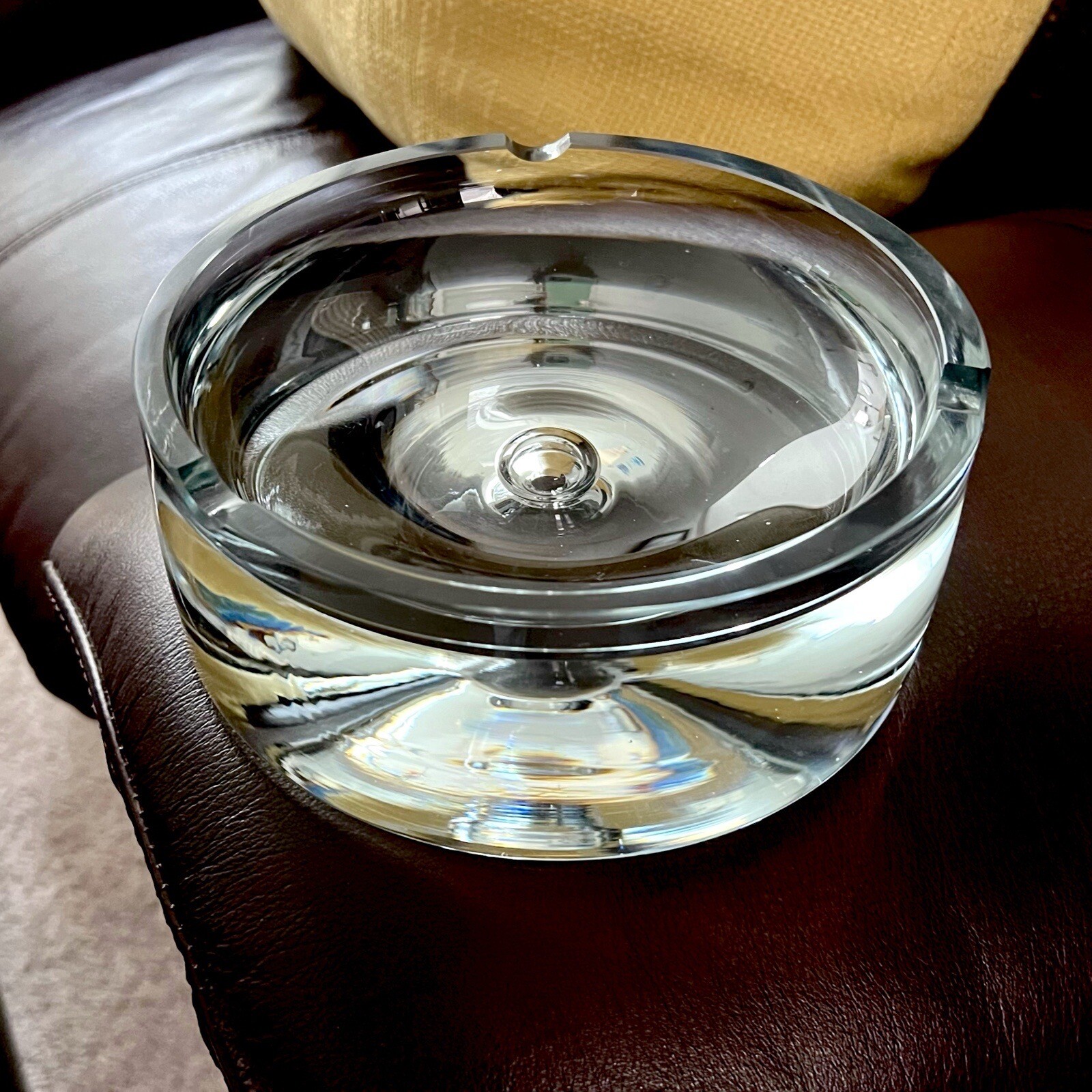 Vintage Krosno Poland Art Glass Ashtray MCM Heavy Crystal Floating