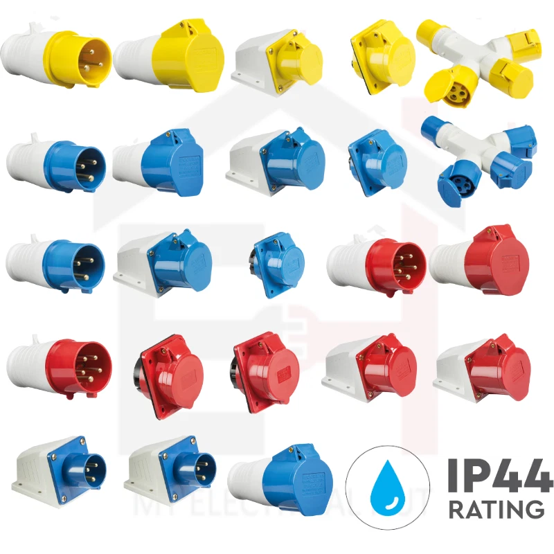 KNIGHTSBRIDGE 110V - 415V 16A - 32A Industrial Plug & Sockets Connectors IP44 Red Blue Yellow