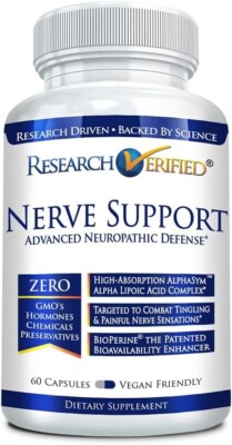 Research Verified Nerve Support-B Vitamins,Magnesium,ALA,Herbal Blend-60 Caps