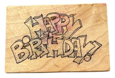 Happy Birthday Shadow Letters Words Writing Wooden Rubber Stamp