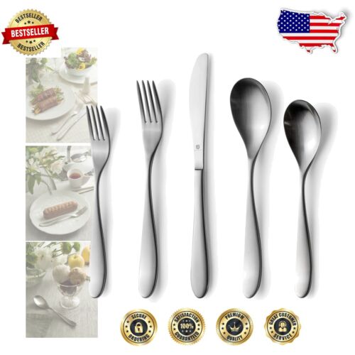 Comprehensive 40-Piece Modern Silverware Set – 18/10 Stainless Steel Elegance