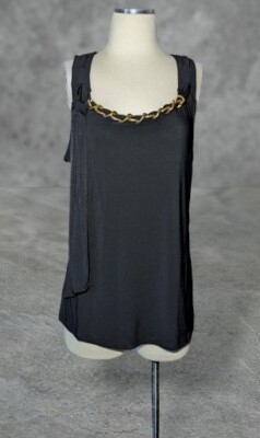 D.F.A. NEW YORK Gold Chain Black Tank Top Size Large Flowy Lightweight  NWT