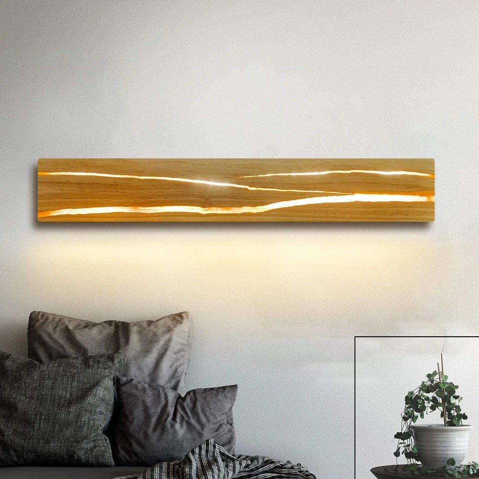 LED Wandleuchte Holz Wandlampe 100cm 16W innen Warmweiß Innenbeleuchtung Vintage - Bild 2 von 4