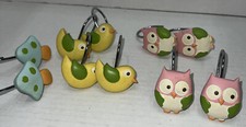 Owl, Bird and Mushroom Shower Curtain Hooks -Set Of Ten-CUTE 