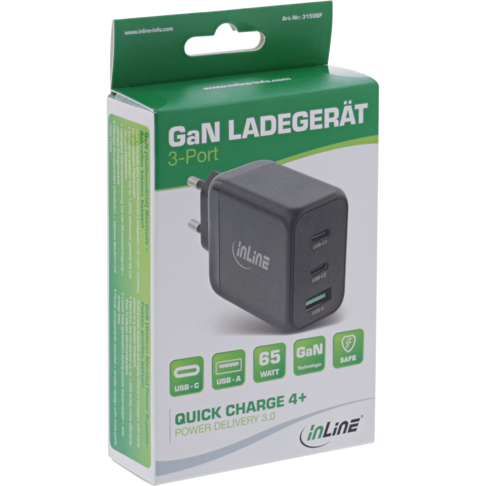 Thumbnail - Inline Usb Pd Netzteil, Gan Ladegerät, 3-port, Dual Usb-c + Usb-a,