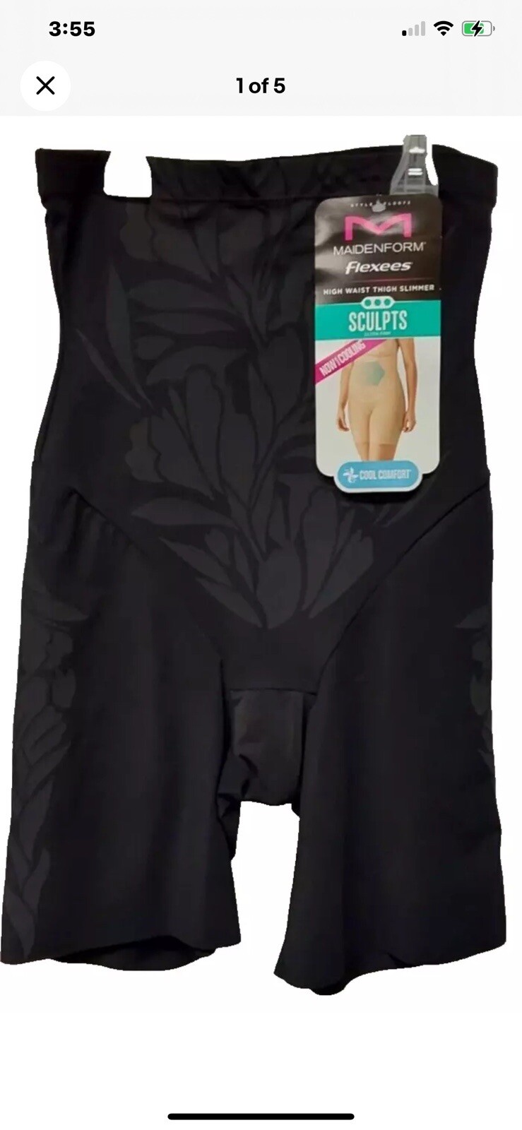 Maidenform Flexees Black High Waist Thigh Slimmer Cool Comfort Womens