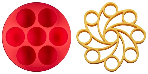 Instant Pot Official Red Silicone Egg Bites Pan with Lid and Yellow Egg Rack-image