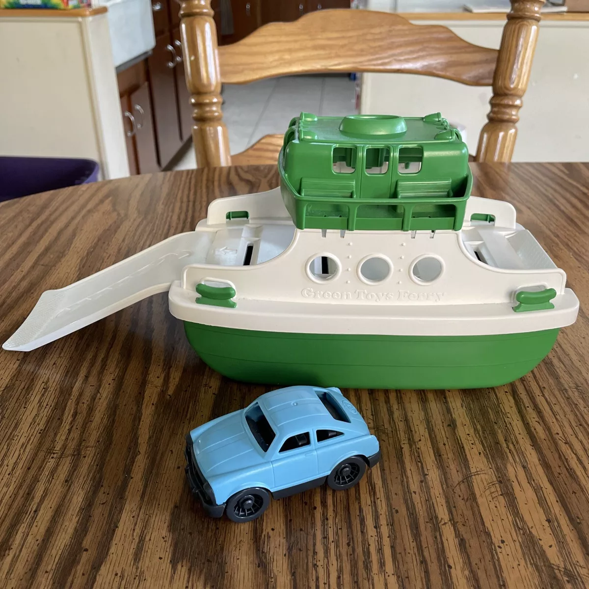 Green Toys Ferry Boat with Mini Car Bathtub Toy Green White BPA Free Recycled