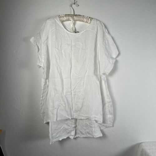 Terzo Millennio White Linen Back Button Short Sleeve Tunic Shirt Sz 3X Italy New