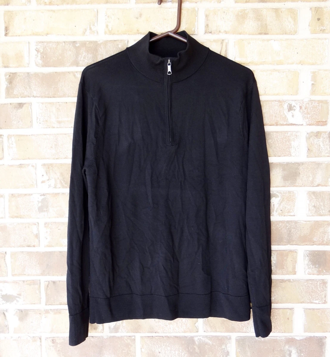 BROOKS BROTHERS BrooksTech Merino Wool Half Zip Black Sweater