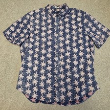 Reyn Spooner Mens XL Tailored Palm Tree Print Cotton Button Down Shirt Navy Pink
