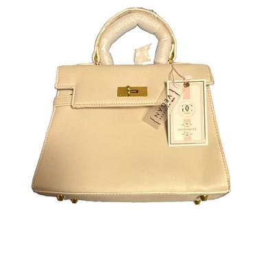 Gina Concepts Ivory Satchel Top Handle Bag Clasp Closure Buckle Gold Hardware