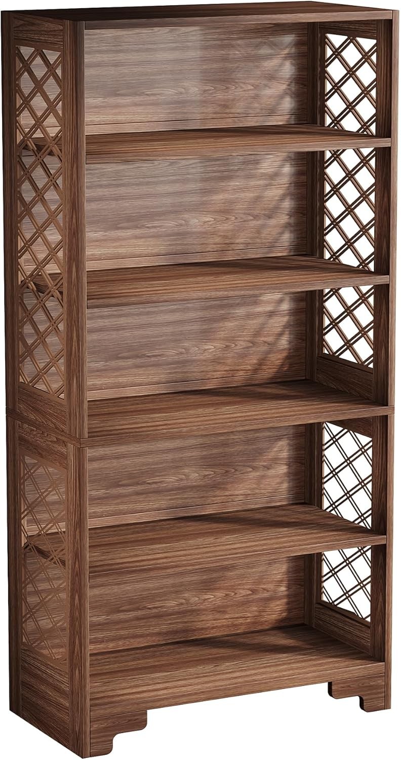 5-Tier Bookshelf, 180CM Tall Bookcase with Closed Back, Wooden Display Bookshelf