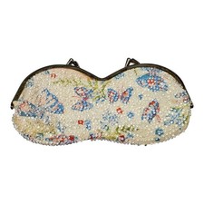 Vtg Beaded Evening Clutch Bag Wallet Double Kiss Lock Butterfly Hong Kong