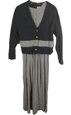 Vintage Herman Geist Womens SMALL 2pc Dress Jacket Nautical Blue White Stripe