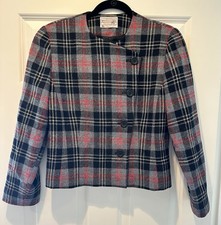Pendleton Petite Wool Plaid Jacket Blazer Made USA Vintage Gray Red Size 8P