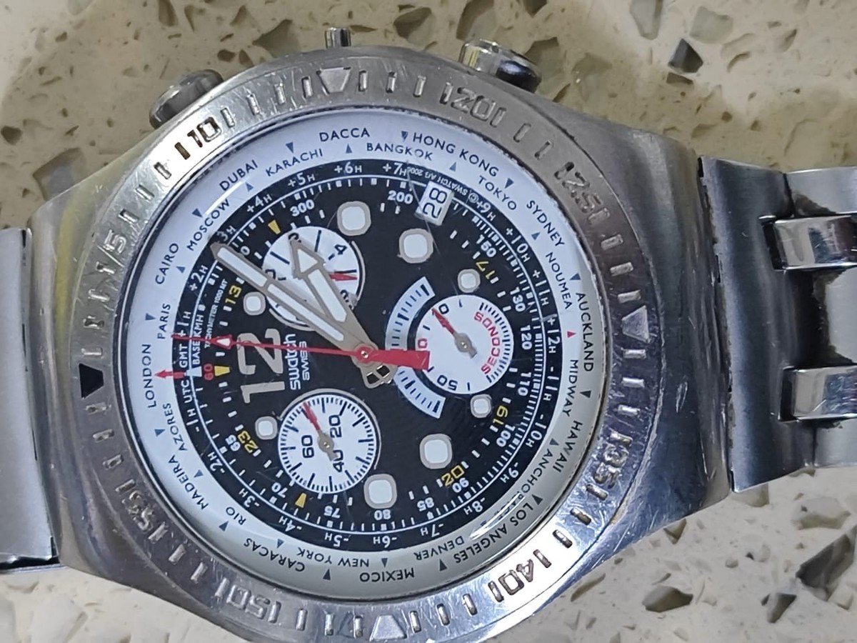 Swatch Irony Swiss V8 Chronograph GMT World Time Men's Watch Big