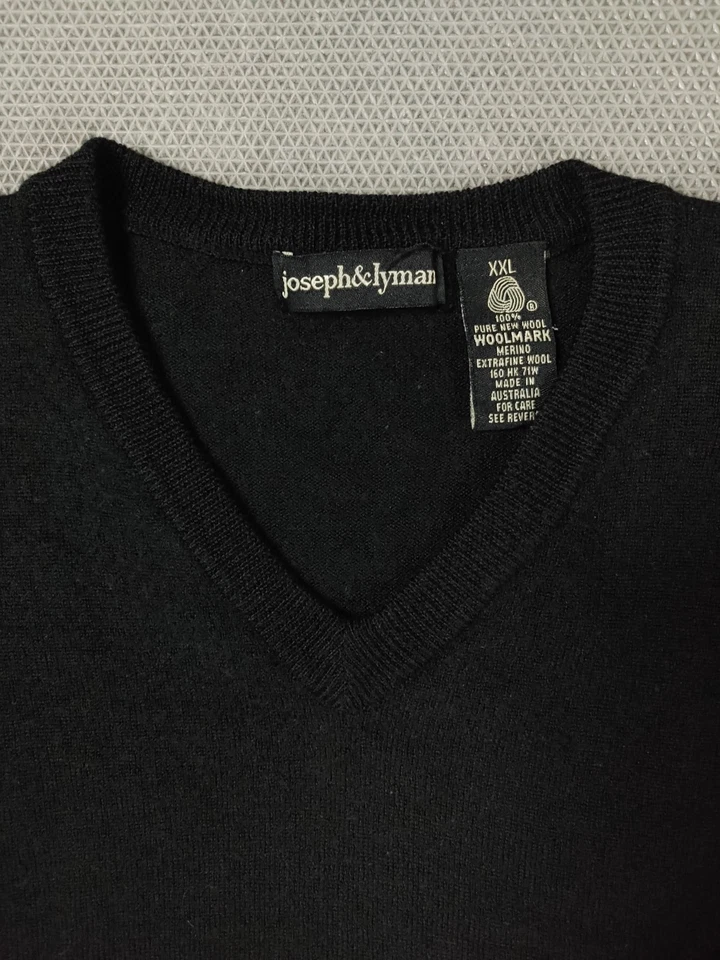 Suéter Joseph & Lyman Para Hombres Cuello en V Lana Merino Talla XXL Negro Hecho en Australia Foto 4 de 4