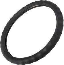 Black Genuine Leather Steering Wheel Cover For Large 15.5 To 16 Inch Size