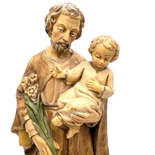 St. Joseph Statue Malsiner H. Holding Baby Jesus Flowers Made In Italy Vintage