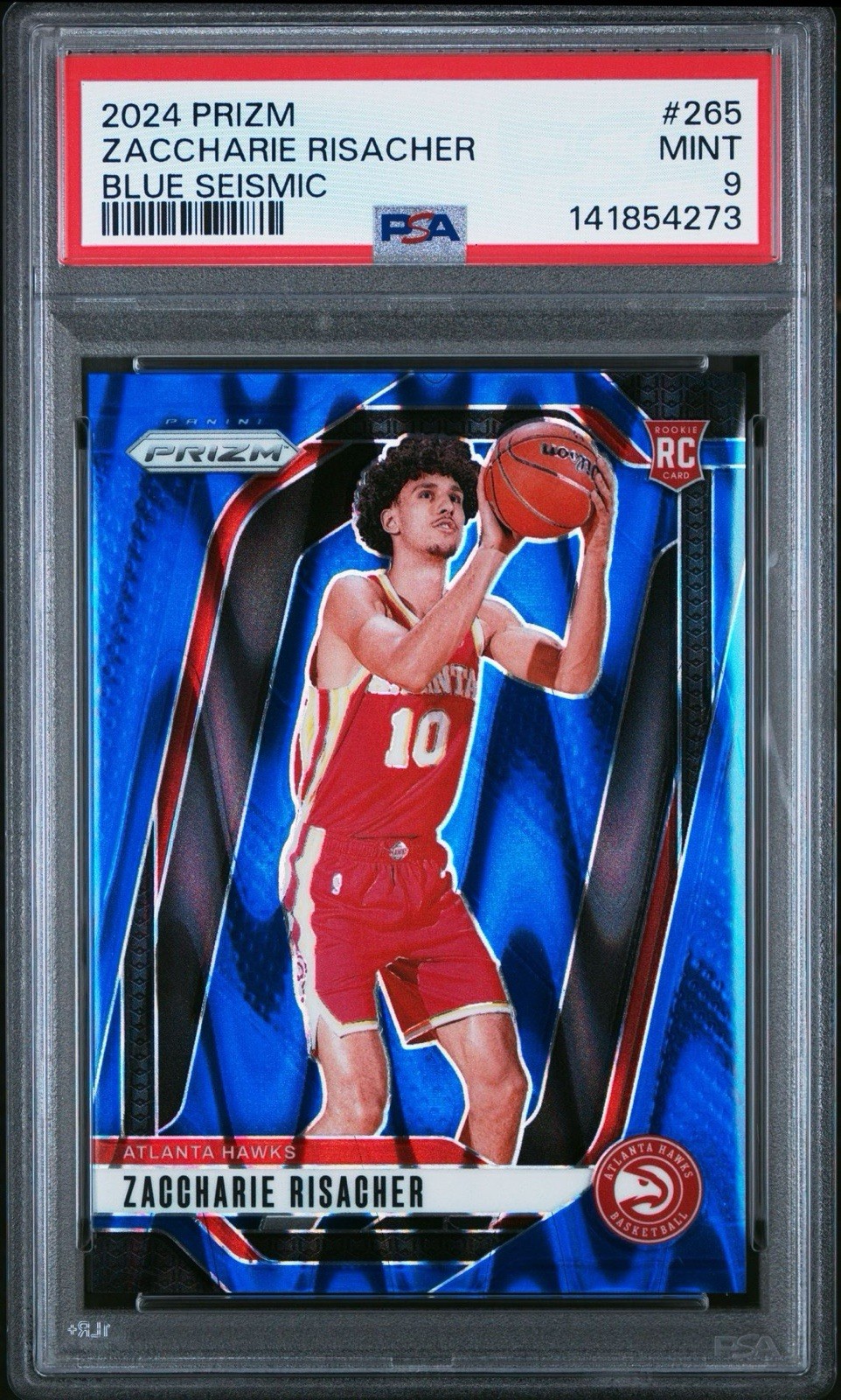 2024 Panini Prizm Zaccharie Risacher #265 Blue Seismic 3/99 Rookie PSA 9 Mint