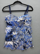 Island Waves Women Tankini Size M Blue Tropical Palm Print Ruffle Swimwear Work