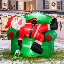 6Ft x 5Ft Christmas Inflatable Outdoor Decoration Santa Claus Lies on The Sof...