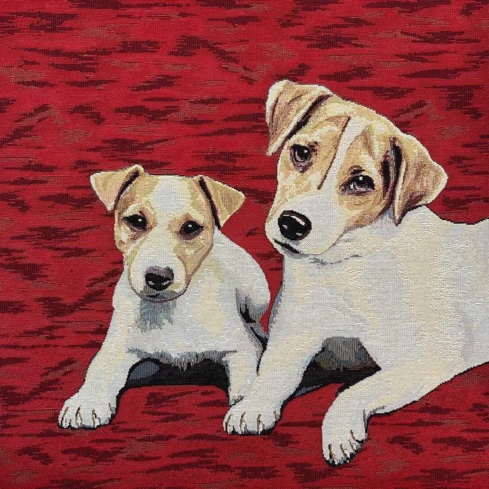 TOMASELLI TESSUTI Pannello Gobelin Cane Jack Russel Coppia 45x45 Cm 7722