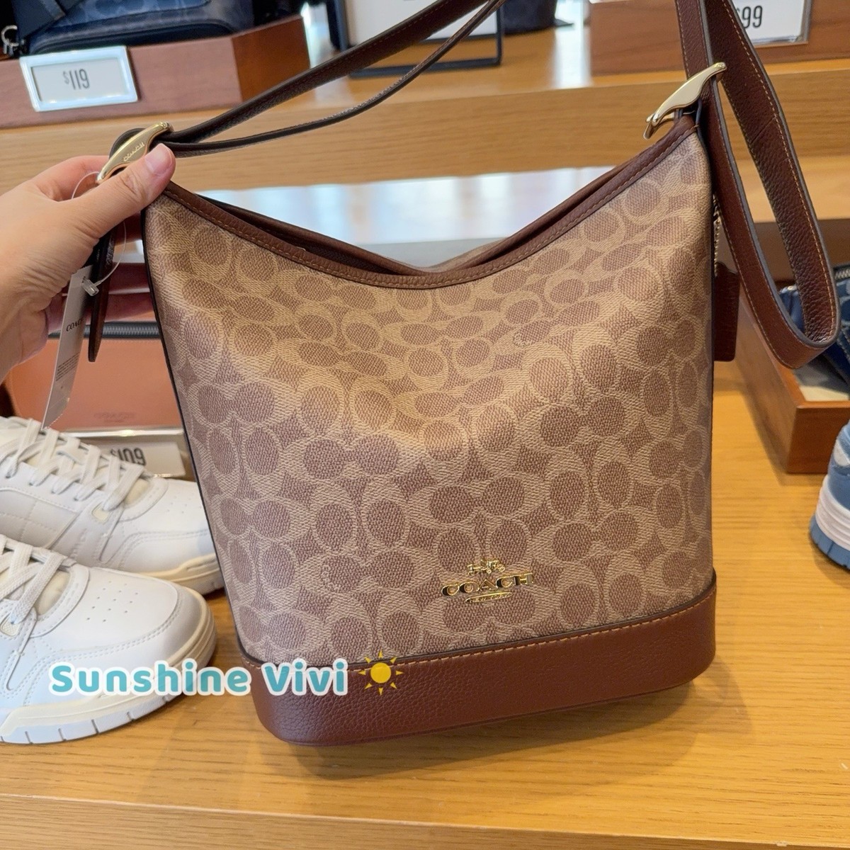 NWT Coach Jude Duffle Bag In Signature Canvas Gold/Tan/Brown CBH20