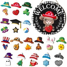 35 Pcs Holiday Interchangeable Highland Cow Welcome Sign Highland Cow Seasona...
