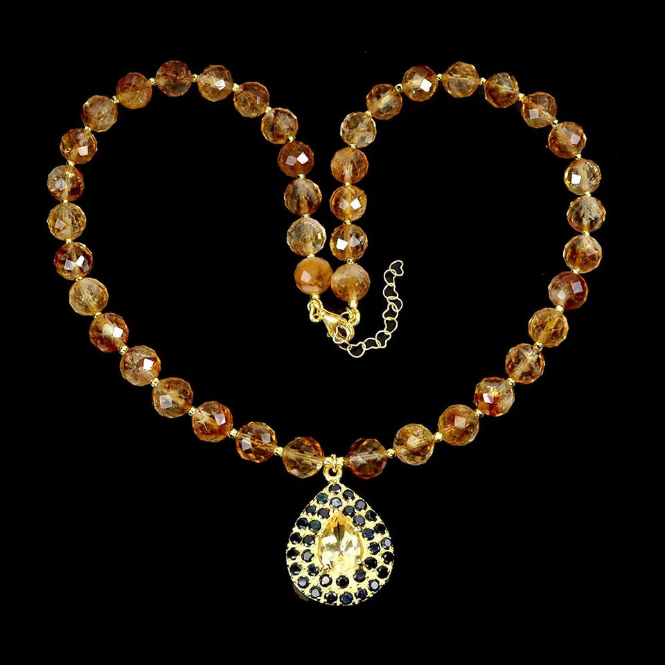 Collar de plata de ley 925 pera citrino 12x8 mm zafiro piedras preciosas 17 pulgadas Foto 2 de 4