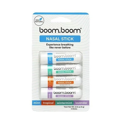 BOOM BOOM BoomBoom Nasal Stick Variety （4pack）Mixed Enhances Breathing Focus Inhaler
