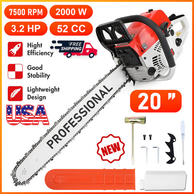 52CC 20in Gasoline Chainsaw Powered Wood Cutting Engine Gas Crankcase Chain Saw