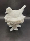 Vintage Westmoreland White Milk Glass Bird on Nest Two-Part Piece Candy Nut Dish
