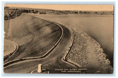 c1940s Windsor Dam, Quabbin Reservoir, Ware, Massachusetts MA Unposted Postcard