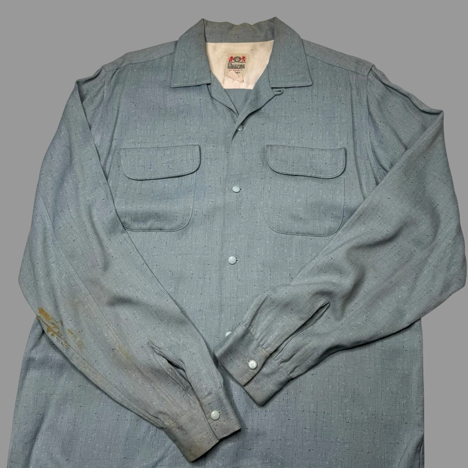 Camisa Ricky Vintage Años 50 Gabardina Cuello Lazo Mancha Rockabilly Talla M Foto 4 de 4