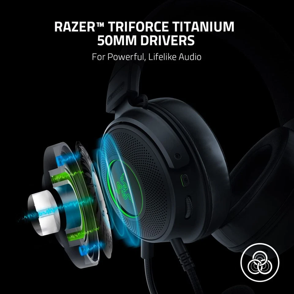 Razer Kraken V3 HyperSense Gaming Headset Virtual 7.1 USB RGB for PC PS Black - Immagine 3 di 4