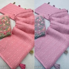 Women's New Jute Khadi Embroidered Saree's