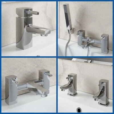 Modern Chrome Square Bathroom Tap Mono Mini Basin Mixer Bath Filler Shower Set