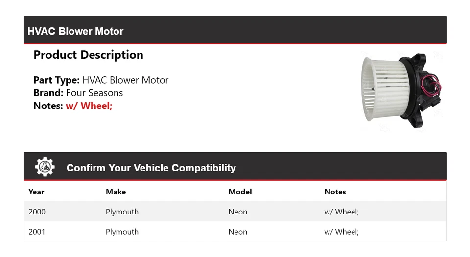 Para 2000-2001 Plymouth Neon HVAC Motor de soplador 4 Estaciones Foto 2 de 4