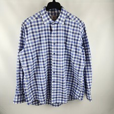 David Donahue Shirt Men XXL Multicolor Blue White Checked Dress Shirt