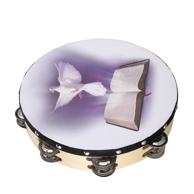 10 Inch Wooden Tambourine Pigeon Bible Music Percussion Instrument