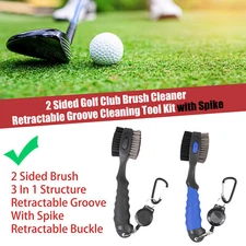 2 Sided Golf Club Brush Cleaner Retractable Groove Cleaning Tool w/ Spike 2PCS