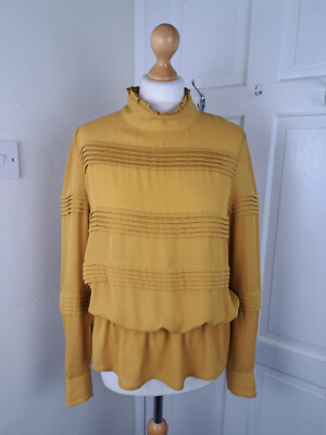 BIBA Mustard/Gold Frill Longsleeve Blouse Size 12 UK