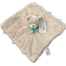 KellyBaby KellyToy Tan Bear Baby Plush Lovey Security Blanket Rattle Teal Ribbon